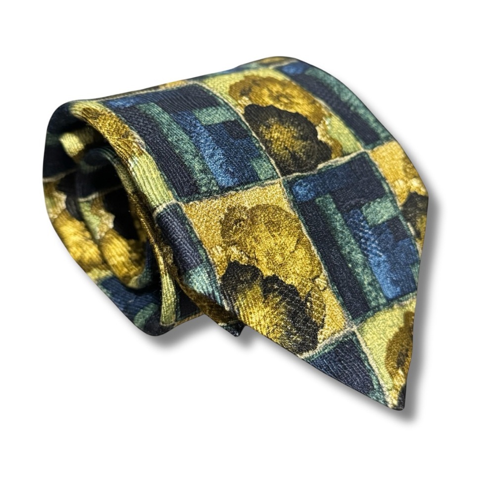 Ermenegildo Zegna Men’s Silk Patterned Neck Tie, Blue/ Brown/ Green